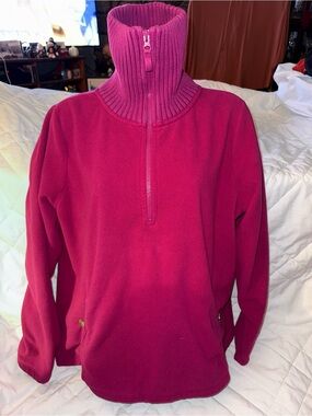 Lands' End Pullover Fleece Top Fuchsia Pink Chunky Knit Collar